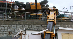 Forklift Truck Topples Over and Smashes Cart Road Beach Huts